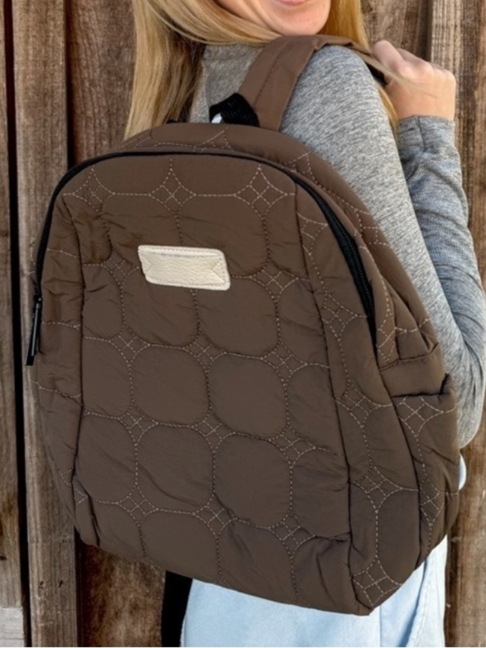Brown Quilted Women's Backpack - Classic Everyday Bag